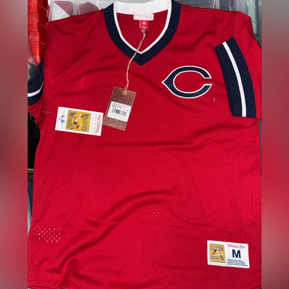 Mitchell & NessCincinnati RedsRed Mesh Jersey with Navy Tag